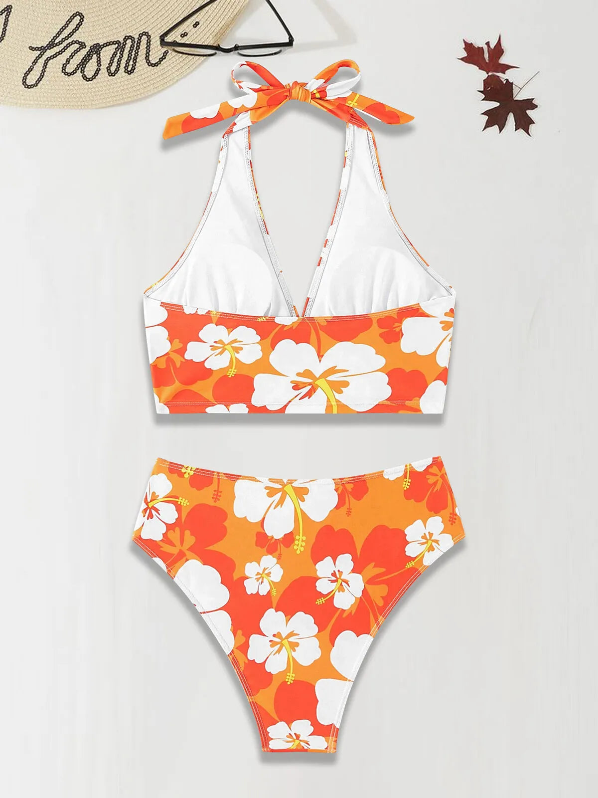 Floral Lace-up High Rise Halter Tankini