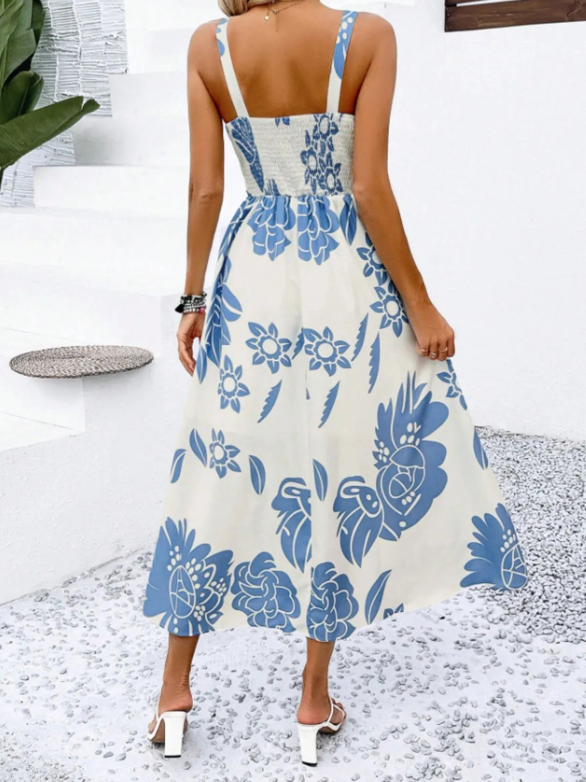 Floral Lace-up Spaghetti Strap A-line Dress