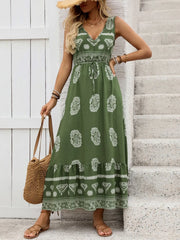 Floral Elegant Lace-up Spaghetti Strap A-line Dress