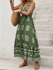 Floral Elegant Lace-up Spaghetti Strap A-line Dress