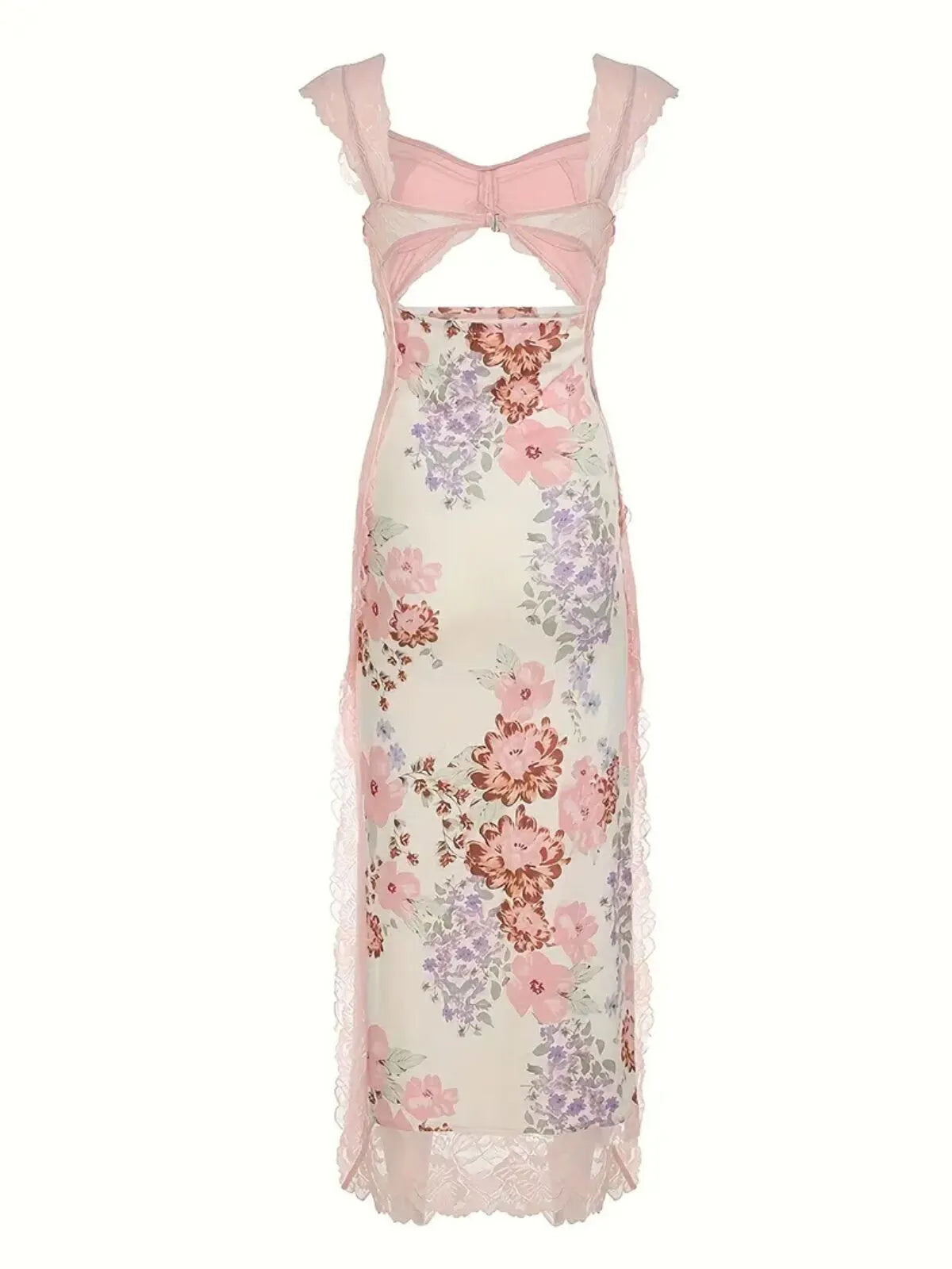Ditsy Floral Lace V-neck A-line Dress, Sundresses, for Beach Holiday Vacation