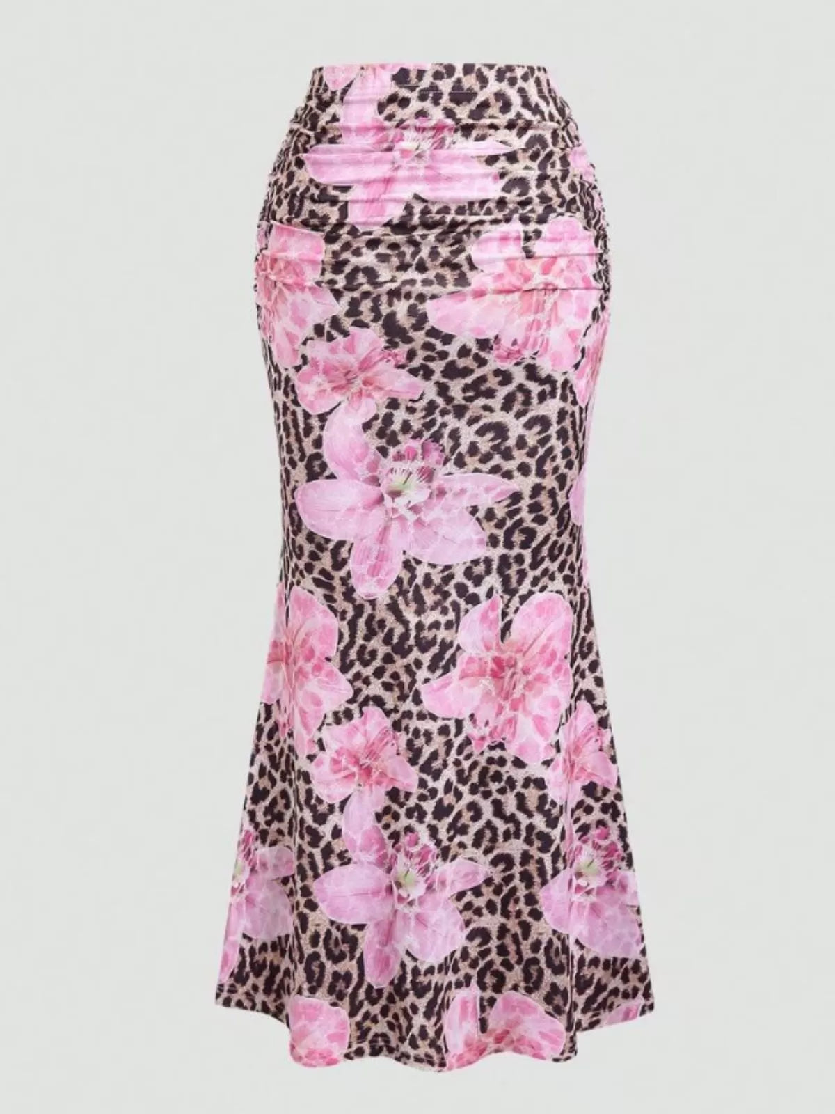 Floral Pattern Medium Rise Elastic Waist Maxi Skirt