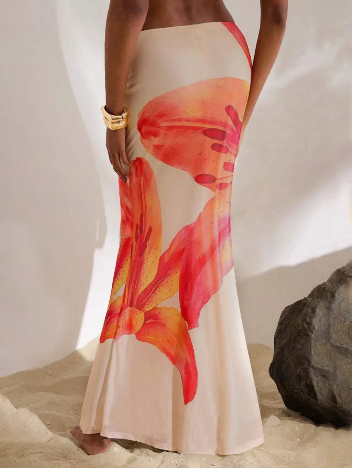 Floral Mesh Printed Low Waisted Bodycon Mermaid Hem Women Skirt