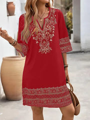 Floral Notched A-line Dress