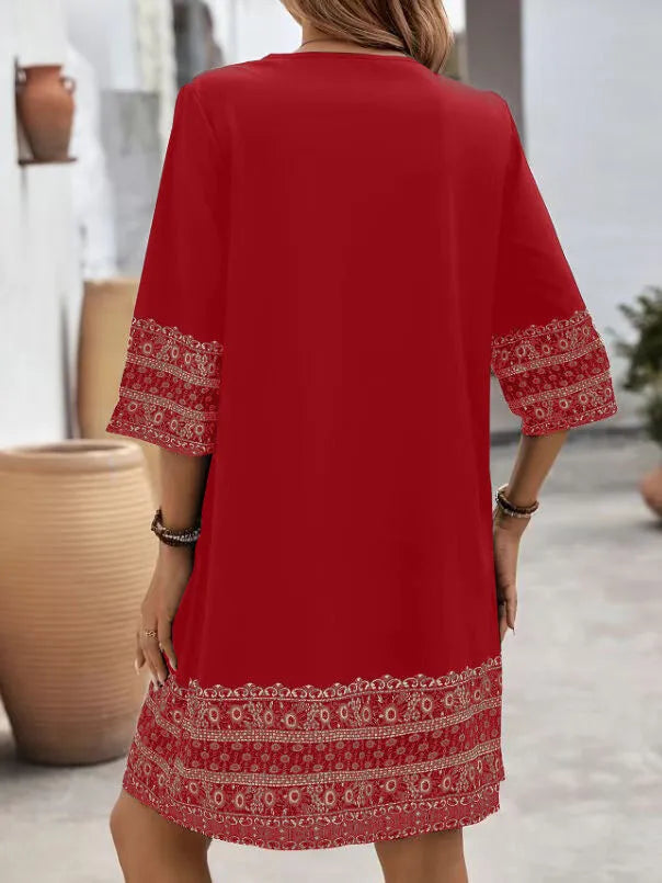 Floral Notched A-line Dress