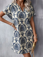 Floral Notched Batwing Sleeve Shift Dress