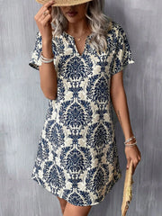 Floral Notched Batwing Sleeve Shift Dress