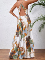 Plants Split Spaghetti Strap A-line Dress