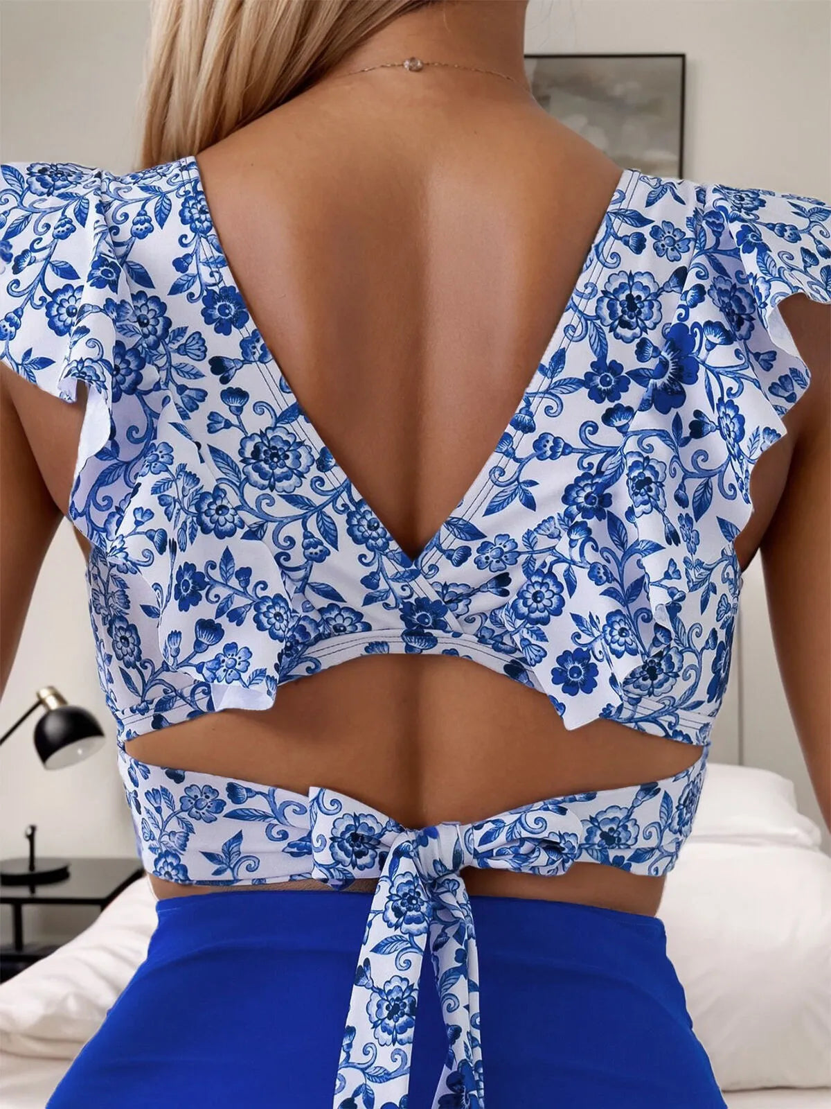 Floral Ruffles High Rise V-neck Tankini
