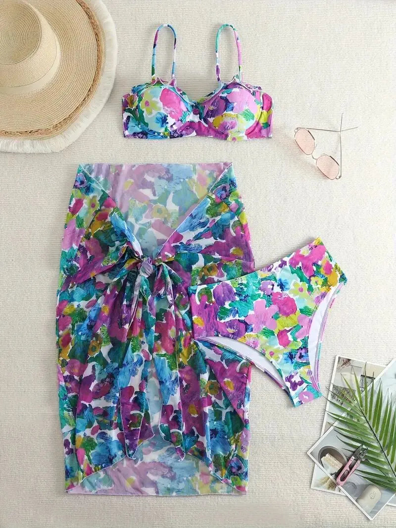 Floral Ruffles Medium Rise Bikini Sets