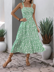 Floral Elegant Ruffles Spaghetti Strap A-line Dress