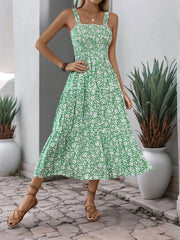Floral Elegant Ruffles Spaghetti Strap A-line Dress