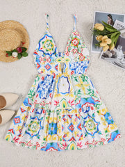 Floral Cut Out Spaghetti Strap Skater Dress