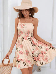 Floral Spaghetti Strap A-line Dress