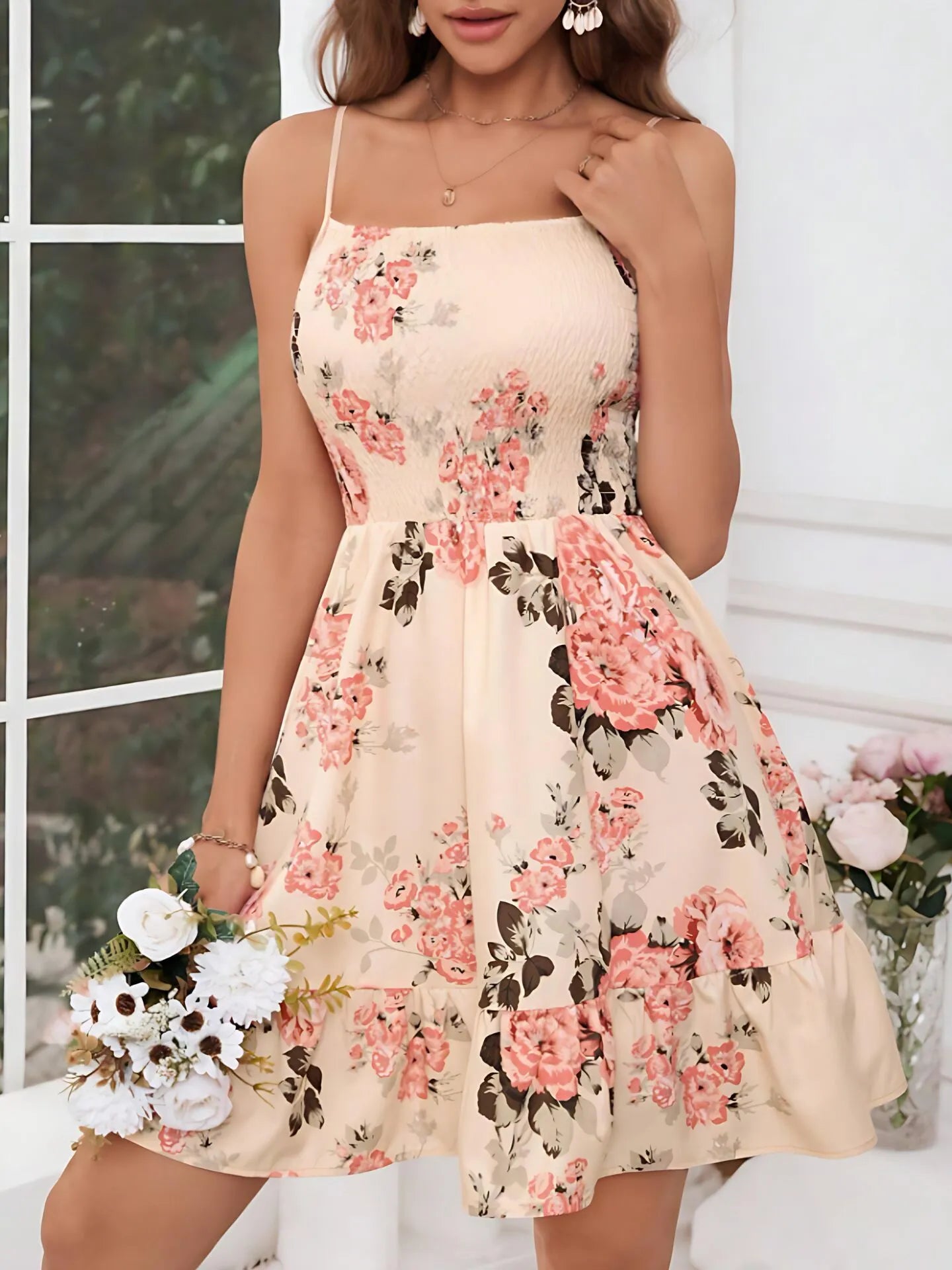 Floral Spaghetti Strap A-line Dress