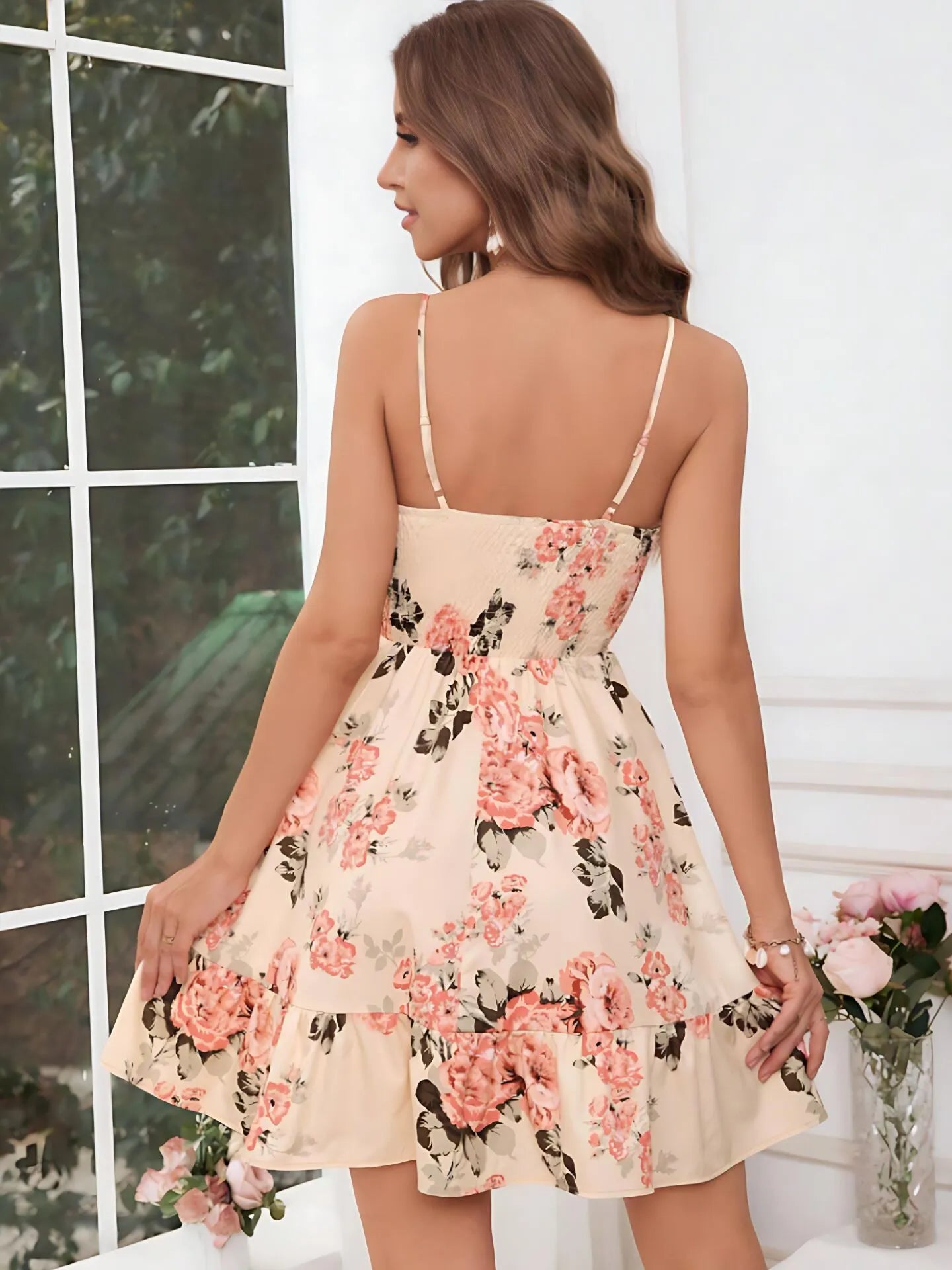 Floral Spaghetti Strap A-line Dress