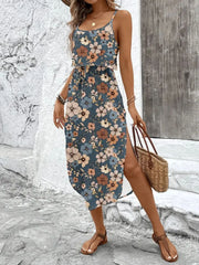 Floral Spaghetti Strap Slit Shift Dress