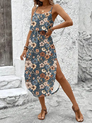 Floral Spaghetti Strap Slit Shift Dress