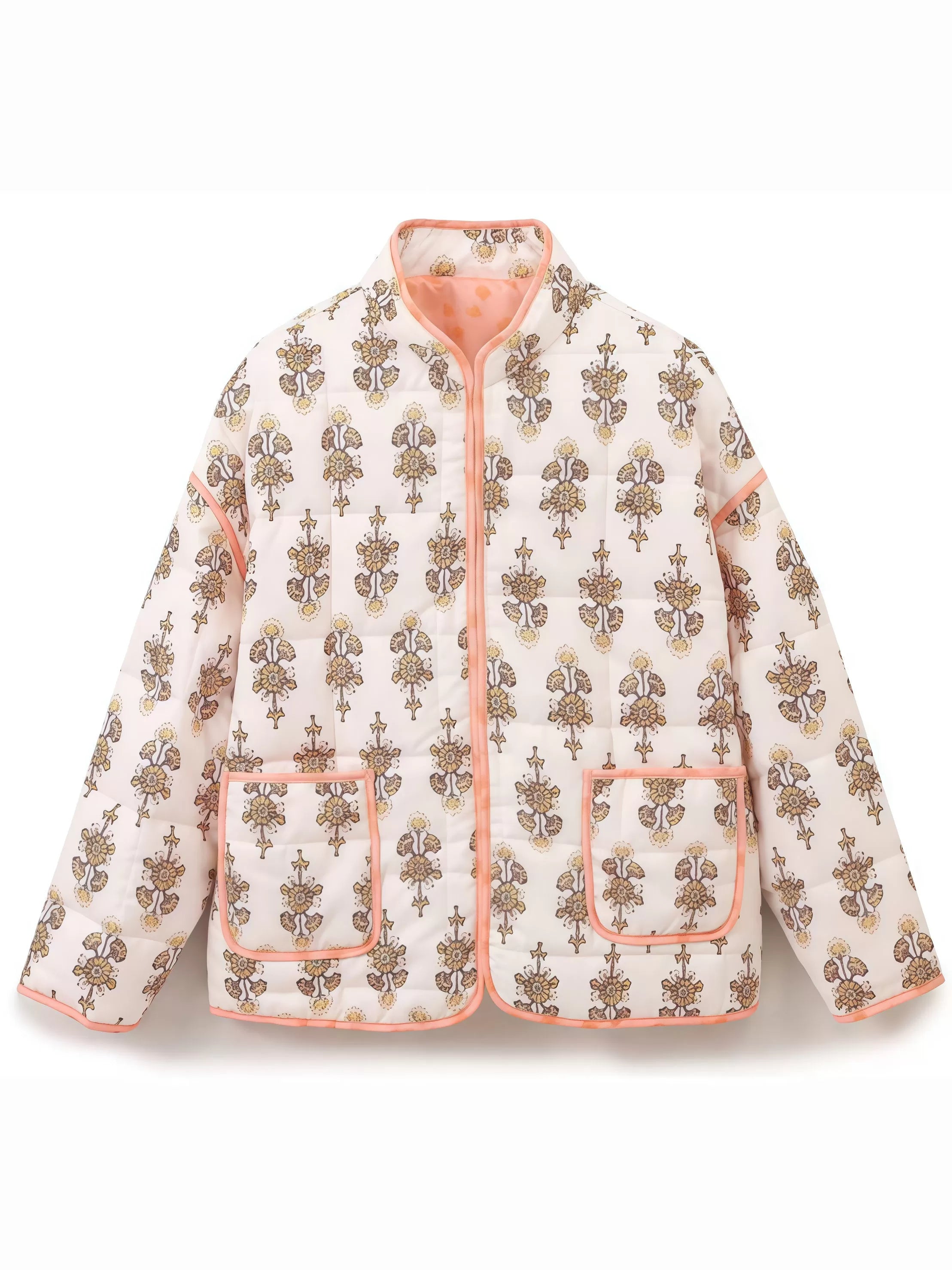 Floral Stand Collar Outwear Coat