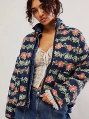 Floral Stand Collar Outwear Coat