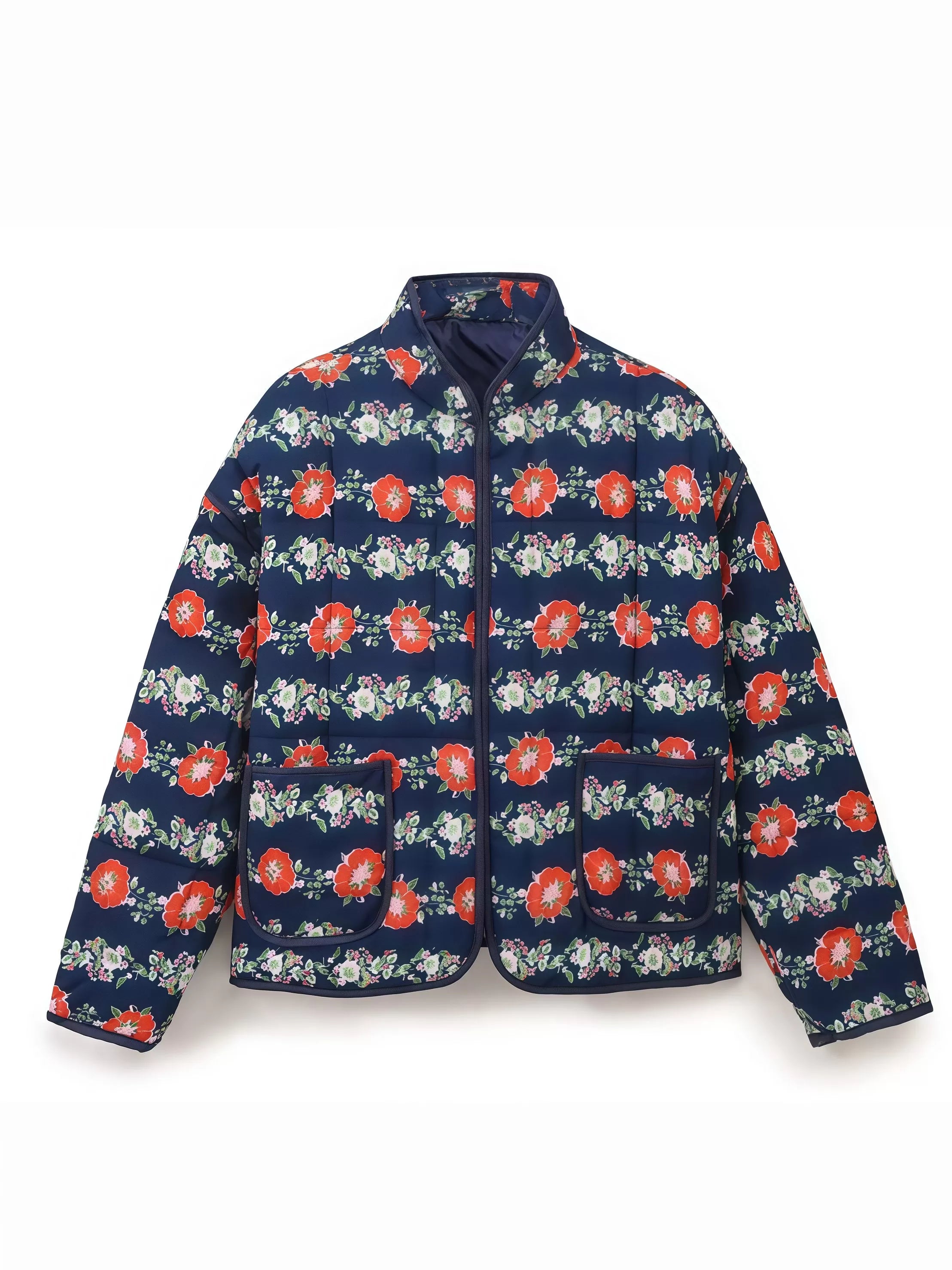 Floral Stand Collar Outwear Coat
