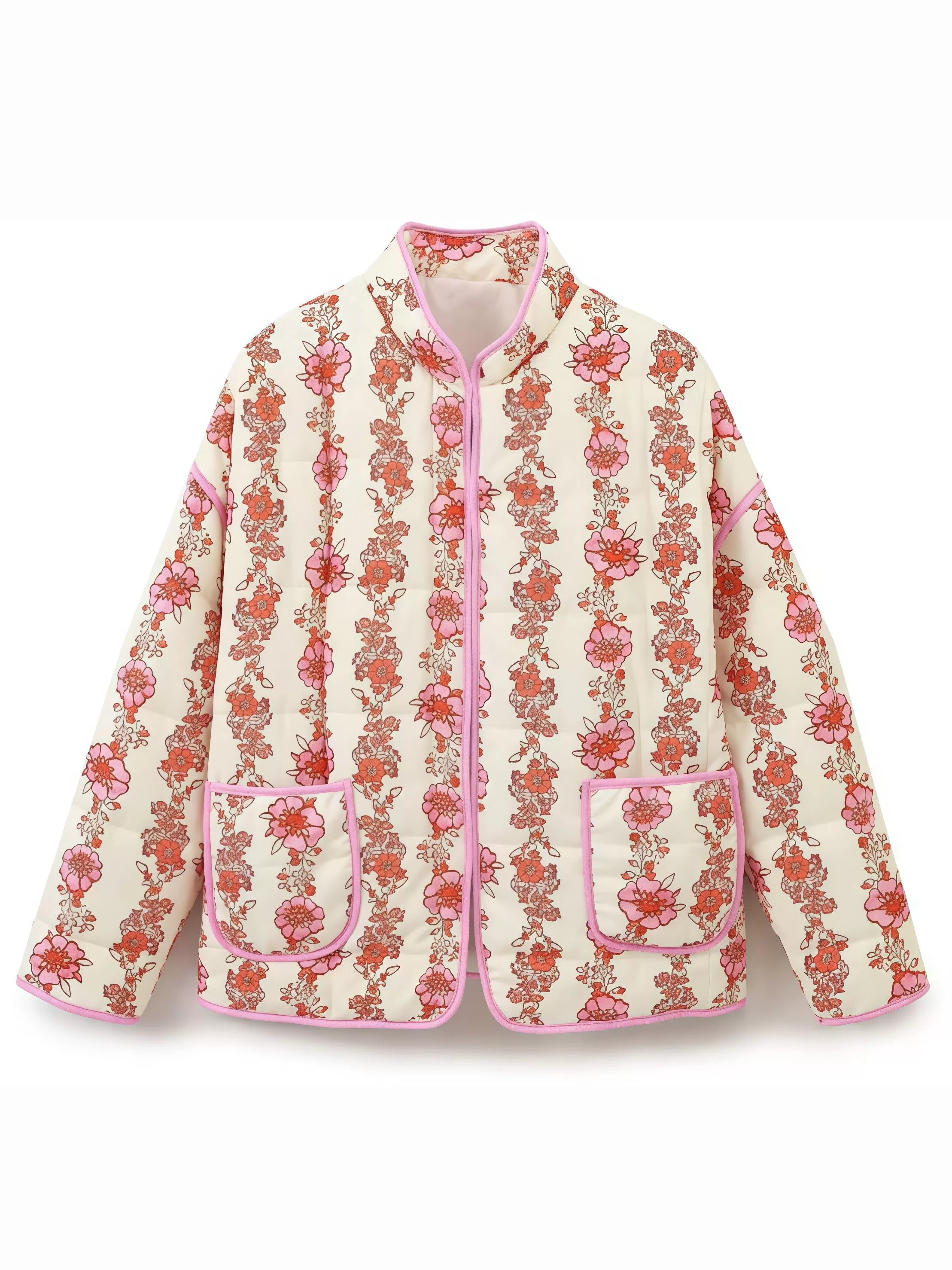 Floral Stand Collar Outwear Coat