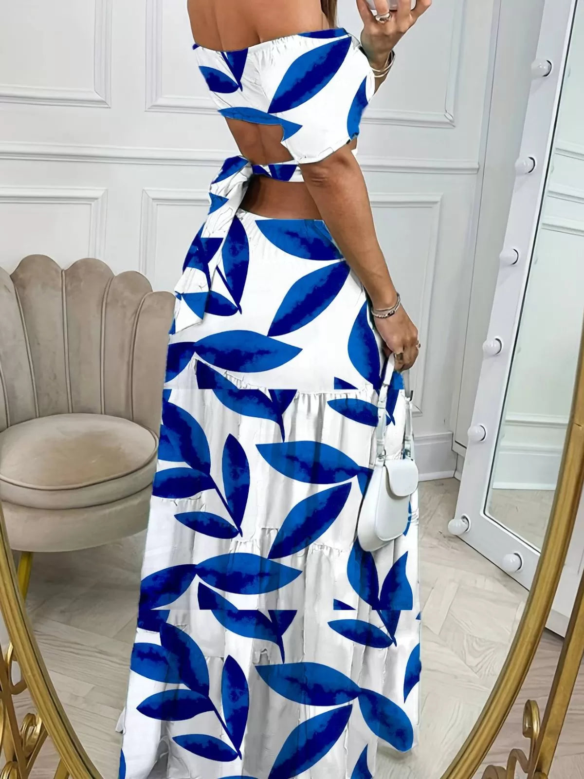 Floral Strapless Cold Shoulder Skater Long Dress