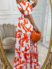 Floral Strapless Cold Shoulder Skater Long Dress