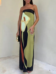 Floral Vacation Strapless Long Shift Dress
