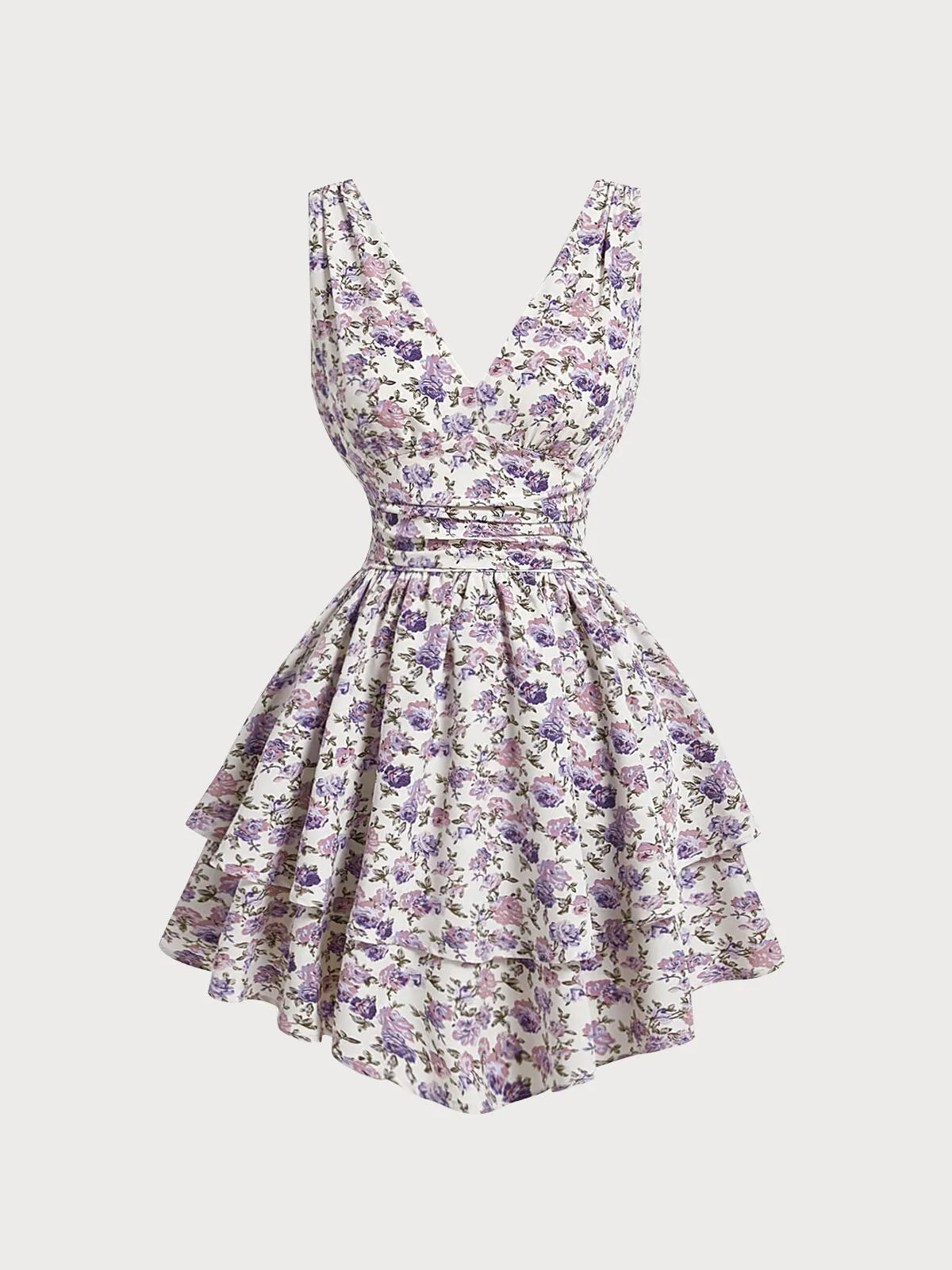 Ditsy Floral Suspender Wrinkle Short Tiered Dress