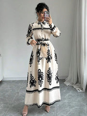 Floral Tie Back Lapel A-line Dress