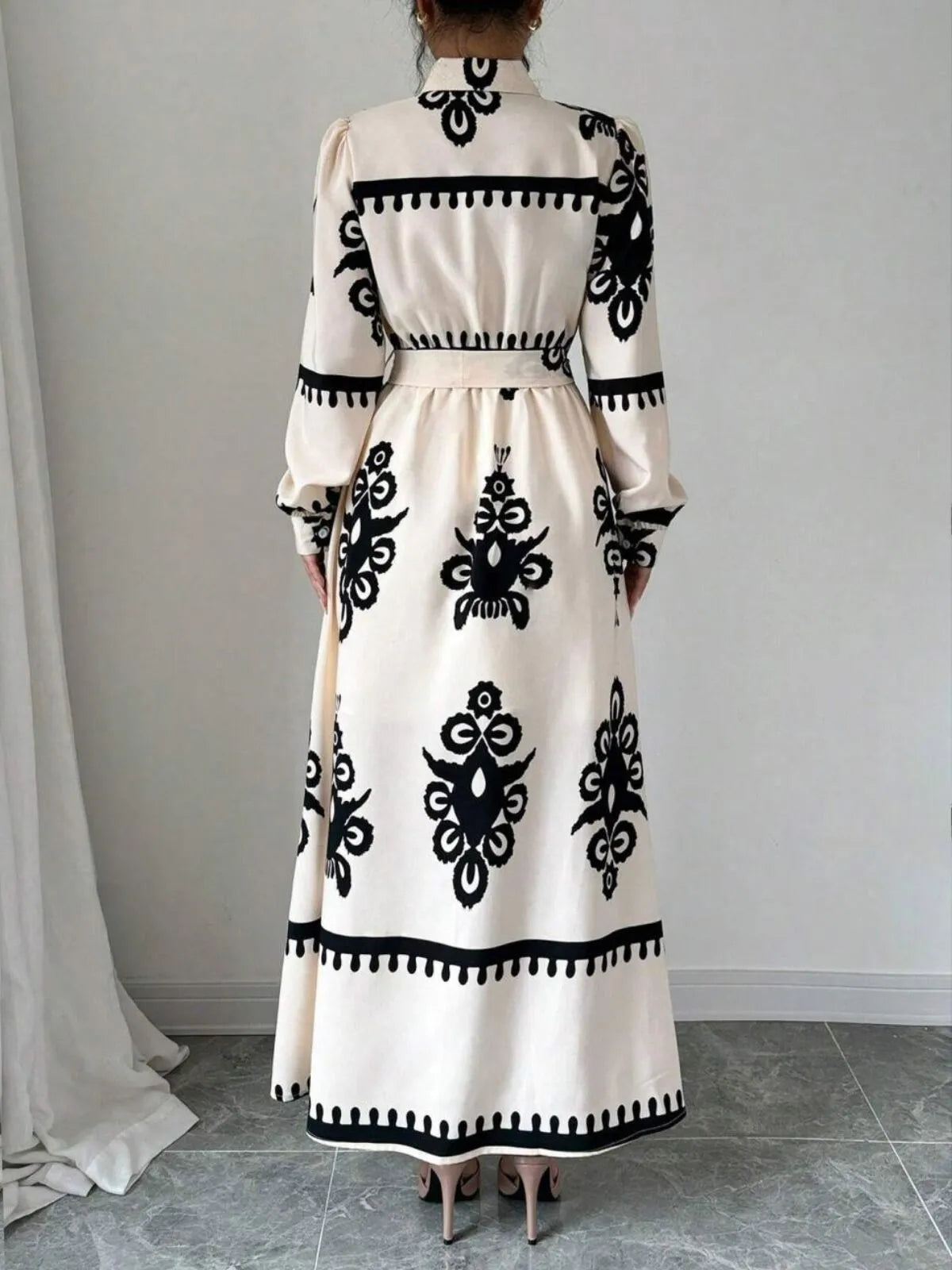 Floral Tie Back Lapel A-line Dress