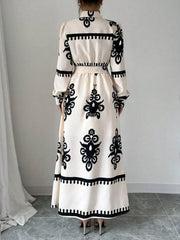 Floral Tie Back Lapel A-line Dress