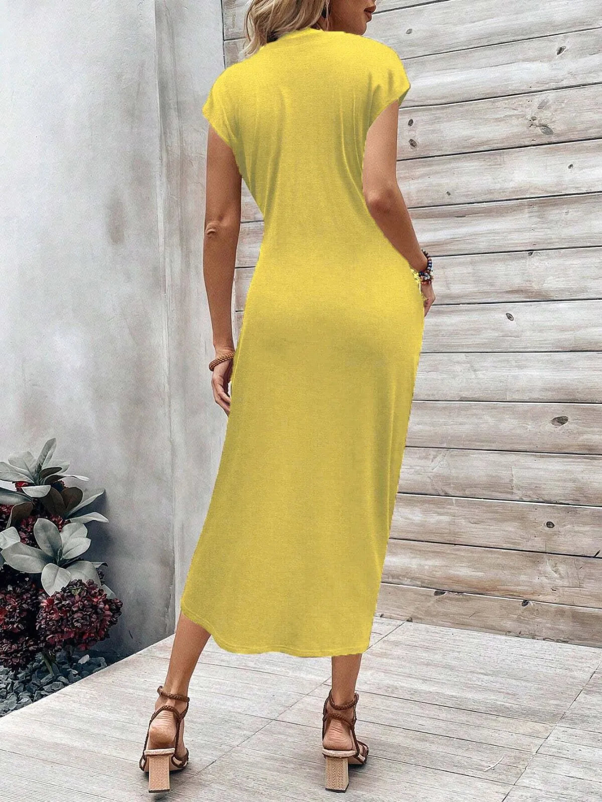 Solid Casual Floral Striped All Over Print Knot Lace-up Round Neck Cap Sleeve Bodycon Dress