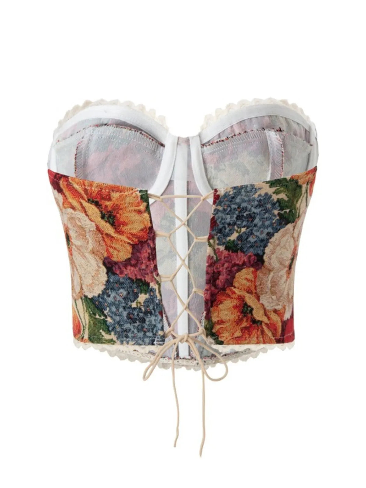 Floral Tie Back Strapless Corset Tank