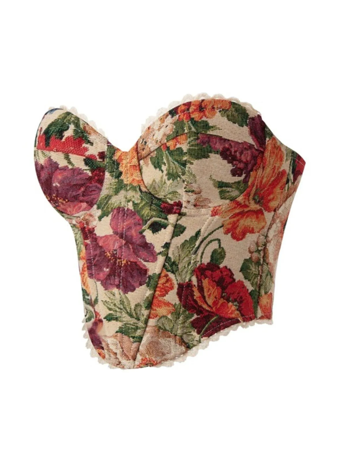 Floral Tie Back Strapless Corset Tank