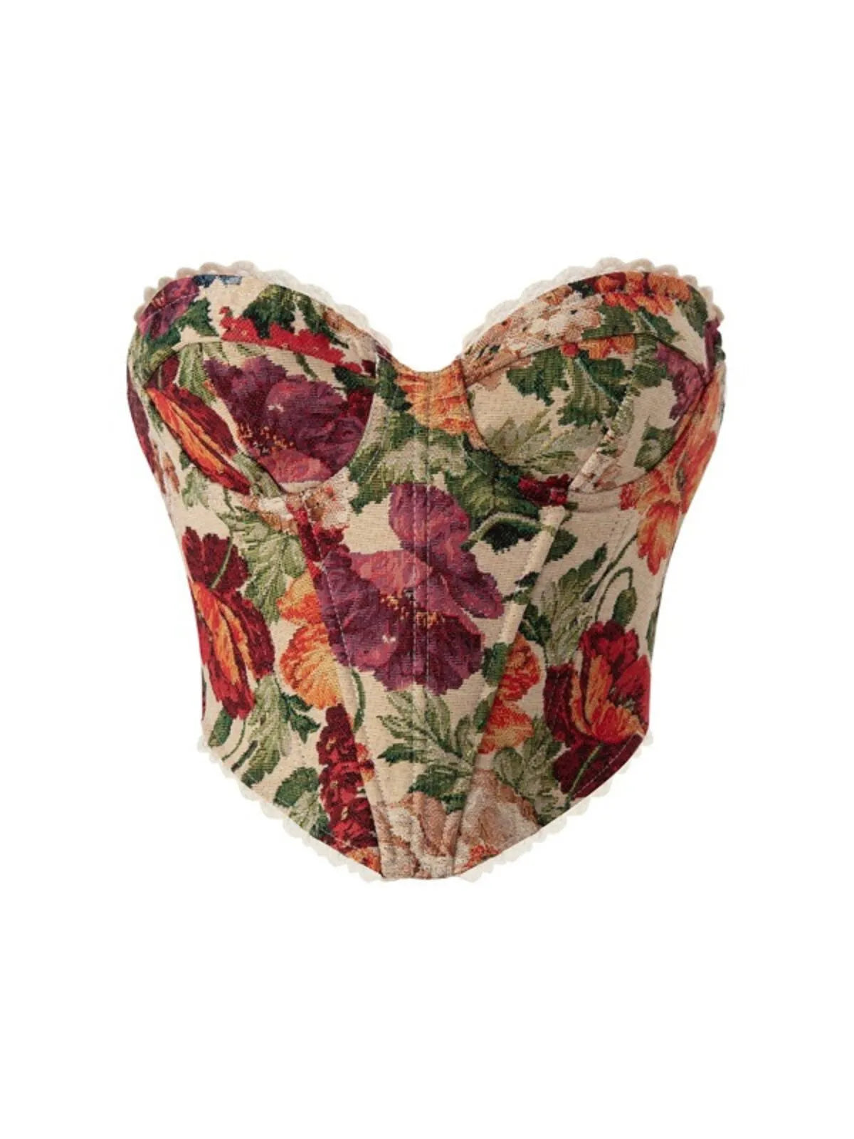 Floral Tie Back Strapless Corset Tank