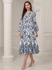 Floral V-neck Lantern Skater Dress
