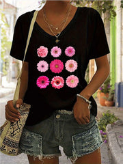 Floral V-neck Regular T-shirt