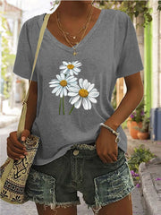 Floral V-neck Regular T-shirt