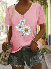 Floral V-neck Regular T-shirt