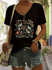 Floral V-neck Regular T-shirt