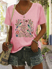 Floral V-neck Regular T-shirt