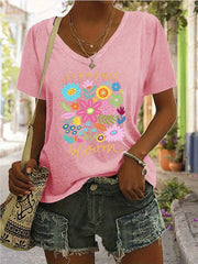Floral V-neck Regular T-shirt