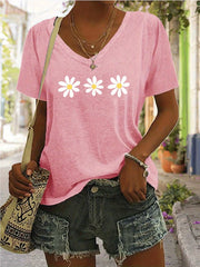 Floral V-neck Regular T-shirt