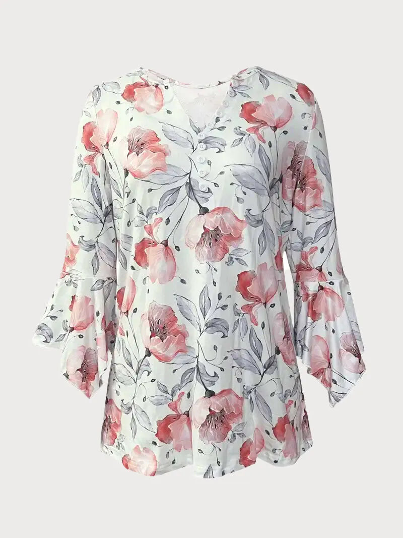 Floral V-neck T-shirt
