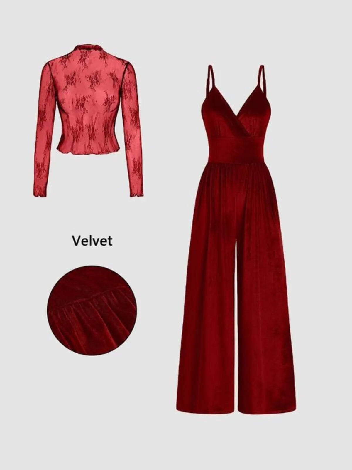Solid Elegant Lace Floral T-shirt & Solid Pocket Overalls Suspender Pants Jumpsuit Set