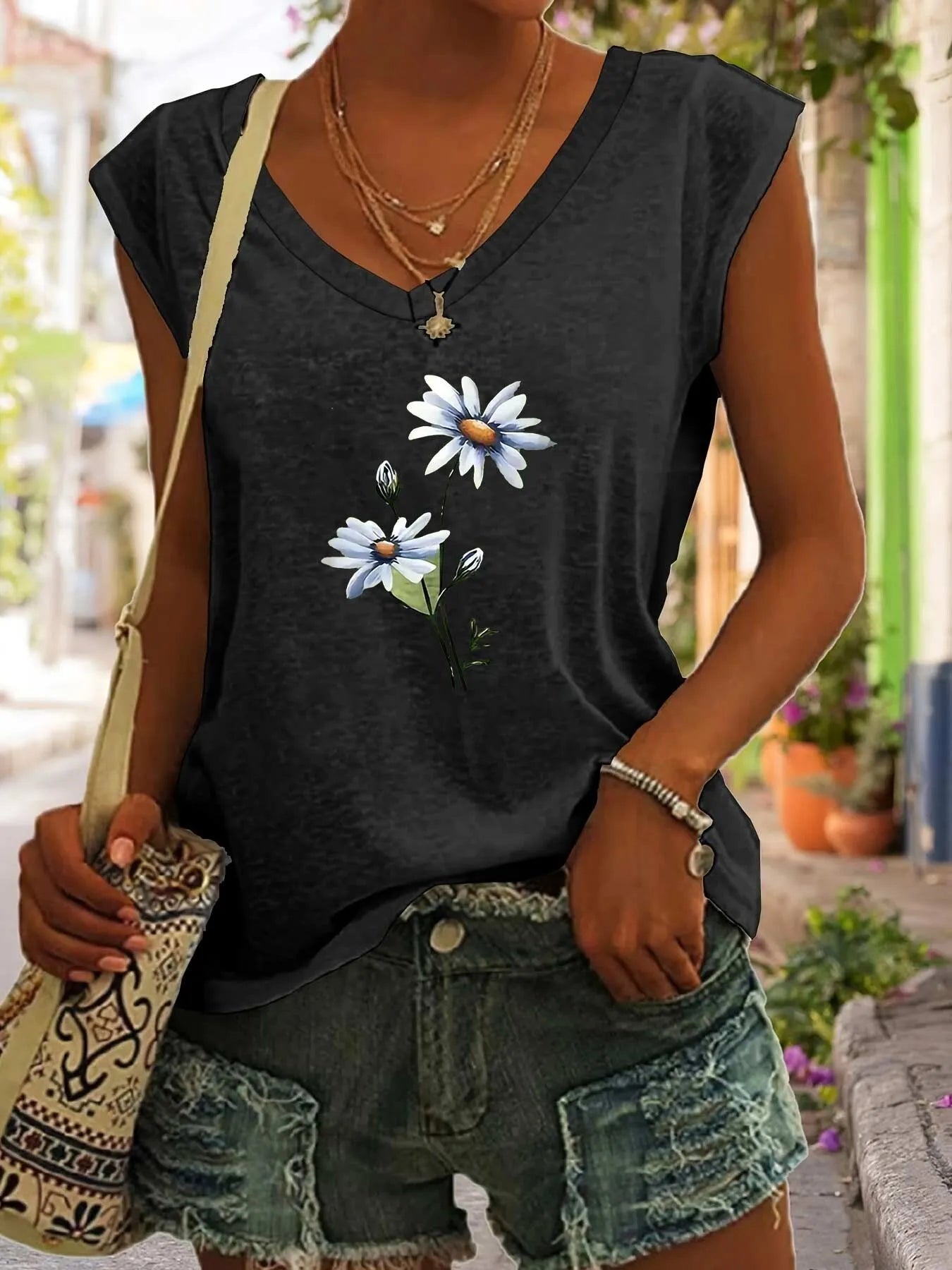Floral V-neck Tank