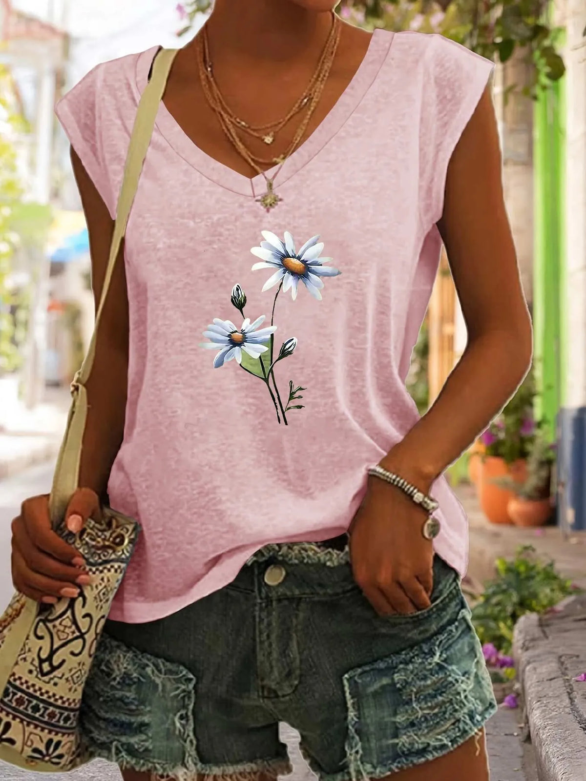 Floral V-neck Tank