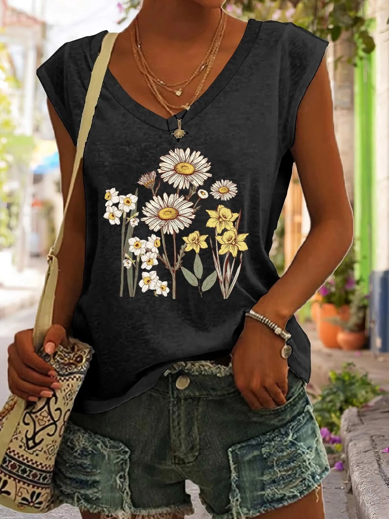 Floral V-neck Tank